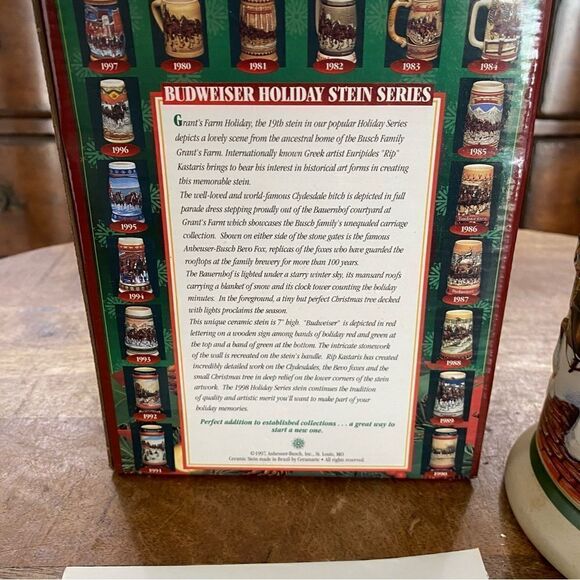 1998 vintage Budweiser Holiday Beer Stein NIB new - Picture 5 of 6